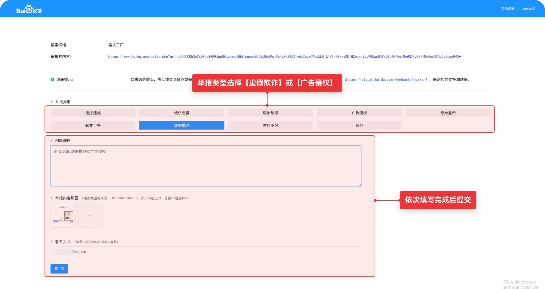 填写举报内容示例